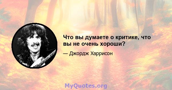 Что вы думаете о критике, что вы не очень хороши?