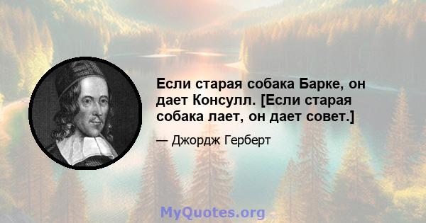 Если старая собака Барке, он дает Консулл. [Если старая собака лает, он дает совет.]