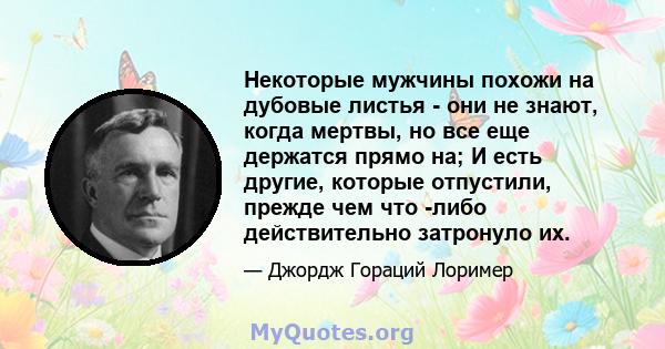 Некоторые мужчины похожи на дубовые листья - они не знают, когда мертвы, но все еще держатся прямо на; И есть другие, которые отпустили, прежде чем что -либо действительно затронуло их.