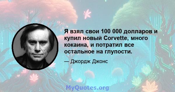 Я взял свои 100 000 долларов и купил новый Corvette, много кокаина, и потратил все остальное на глупости.