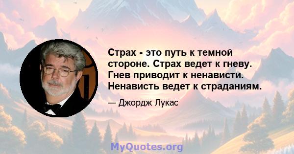 Страх - это путь к темной стороне. Страх ведет к гневу. Гнев приводит к ненависти. Ненависть ведет к страданиям.