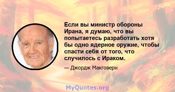 Если вы министр обороны Ирана, я думаю, что вы попытаетесь разработать хотя бы одно ядерное оружие, чтобы спасти себя от того, что случилось с Ираком.