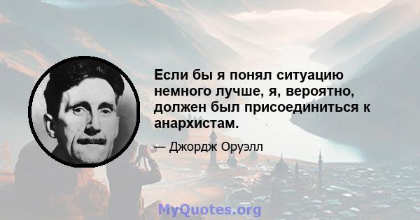 Если бы я понял ситуацию немного лучше, я, вероятно, должен был присоединиться к анархистам.