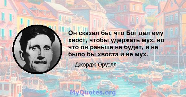 Он сказал бы, что Бог дал ему хвост, чтобы удержать мух, но что он раньше не будет, и не было бы хвоста и не мух.