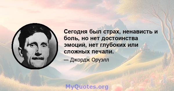 Сегодня был страх, ненависть и боль, но нет достоинства эмоций, нет глубоких или сложных печали.