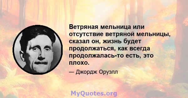 Ветряная мельница или отсутствие ветряной мельницы, сказал он, жизнь будет продолжаться, как всегда продолжалась-то есть, это плохо.