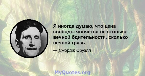 Я иногда думаю, что цена свободы является не столько вечной бдительности, сколько вечной грязь.