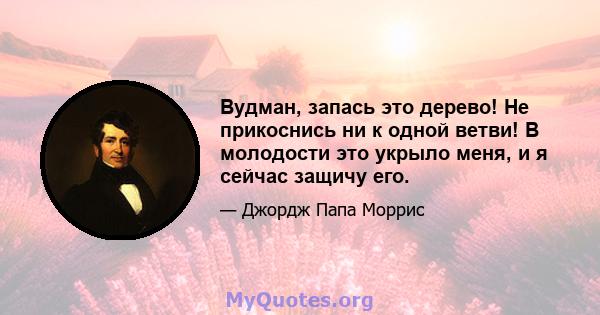 Вудман, запась это дерево! Не прикоснись ни к одной ветви! В молодости это укрыло меня, и я сейчас защичу его.