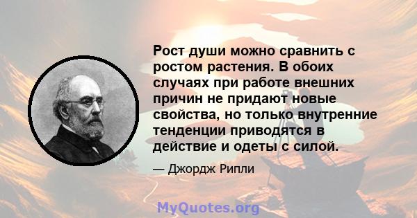 Рост души можно сравнить с ростом растения. В обоих случаях при работе внешних причин не придают новые свойства, но только внутренние тенденции приводятся в действие и одеты с силой.