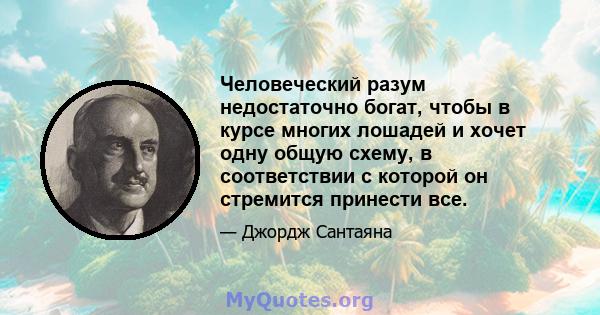 Человеческий разум недостаточно богат, чтобы в курсе многих лошадей и хочет одну общую схему, в соответствии с которой он стремится принести все.