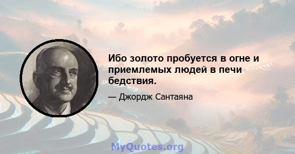 Ибо золото пробуется в огне и приемлемых людей в печи бедствия.