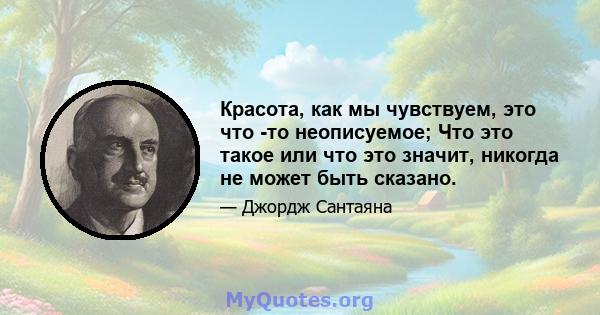 Красота, как мы чувствуем, это что -то неописуемое; Что это такое или что это значит, никогда не может быть сказано.