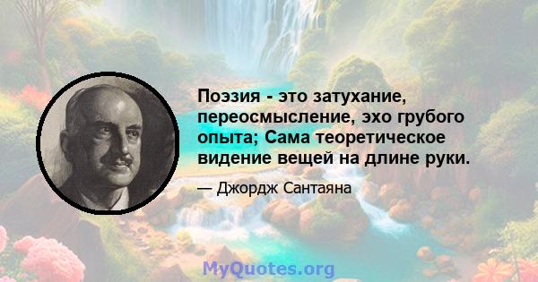 Поэзия - это затухание, переосмысление, эхо грубого опыта; Сама теоретическое видение вещей на длине руки.