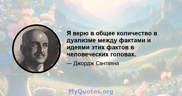 Я верю в общее количество в дуализме между фактами и идеями этих фактов в человеческих головах.