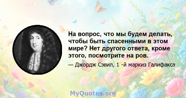 На вопрос, что мы будем делать, чтобы быть спасенными в этом мире? Нет другого ответа, кроме этого, посмотрите на ров.