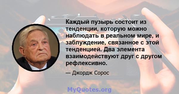 Каждый пузырь состоит из тенденции, которую можно наблюдать в реальном мире, и заблуждение, связанное с этой тенденцией. Два элемента взаимодействуют друг с другом рефлексивно.