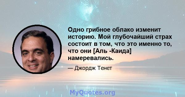 Одно грибное облако изменит историю. Мой глубочайший страх состоит в том, что это именно то, что они [Аль -Каида] намеревались.