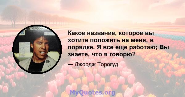 Какое название, которое вы хотите положить на меня, в порядке. Я все еще работаю; Вы знаете, что я говорю?