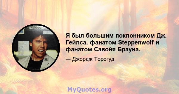 Я был большим поклонником Дж. Гейлса, фанатом Steppenwolf и фанатом Савойя Брауна.