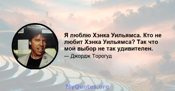 Я люблю Хэнка Уильямса. Кто не любит Хэнка Уильямса? Так что мой выбор не так удивителен.