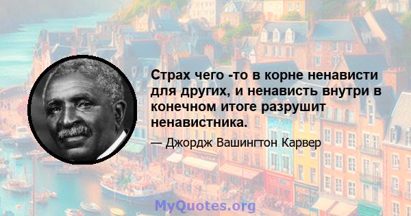 Страх чего -то в корне ненависти для других, и ненависть внутри в конечном итоге разрушит ненавистника.