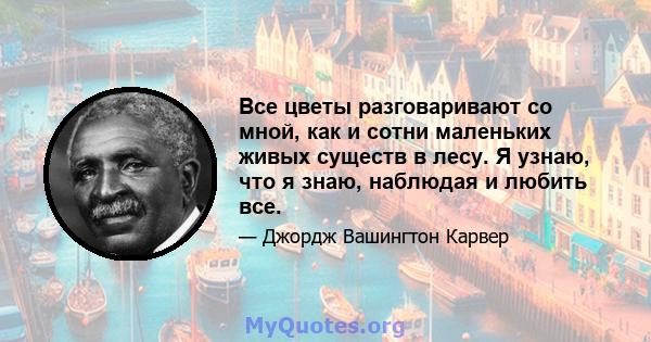 Все цветы разговаривают со мной, как и сотни маленьких живых существ в лесу. Я узнаю, что я знаю, наблюдая и любить все.