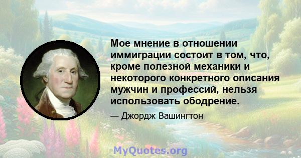 Мое мнение в отношении иммиграции состоит в том, что, кроме полезной механики и некоторого конкретного описания мужчин и профессий, нельзя использовать ободрение.