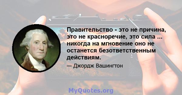 Правительство - это не причина, это не красноречие, это сила ... никогда на мгновение оно не останется безответственным действиям.