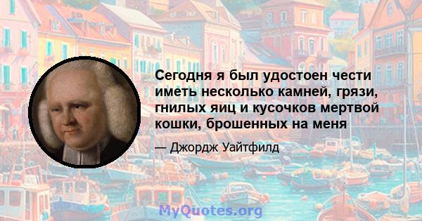 Сегодня я был удостоен чести иметь несколько камней, грязи, гнилых яиц и кусочков мертвой кошки, брошенных на меня