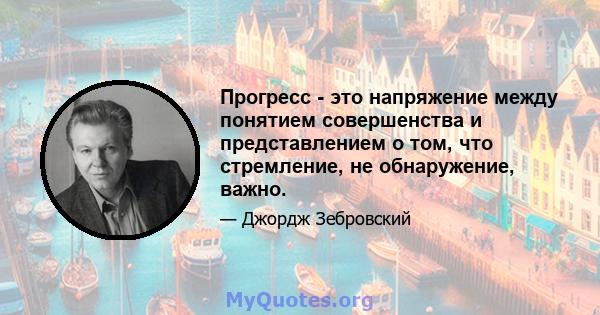 Прогресс - это напряжение между понятием совершенства и представлением о том, что стремление, не обнаружение, важно.