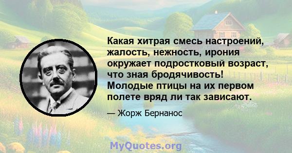 Какая хитрая смесь настроений, жалость, нежность, ирония окружает подростковый возраст, что зная бродячивость! Молодые птицы на их первом полете вряд ли так зависают.