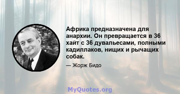 Африка предназначена для анархии. Он превращается в 36 хайт с 36 дувальесами, полными кадиллаков, нищих и рычащих собак.