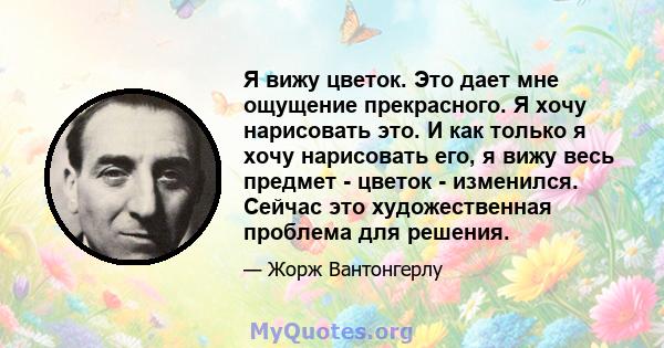 Я вижу цветок. Это дает мне ощущение прекрасного. Я хочу нарисовать это. И как только я хочу нарисовать его, я вижу весь предмет - цветок - изменился. Сейчас это художественная проблема для решения.