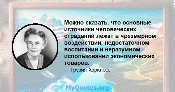 Можно сказать, что основные источники человеческих страданий лежат в чрезмерном воздействии, недостаточном воспитании и неразумном использовании экономических товаров.