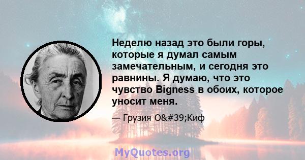 Неделю назад это были горы, которые я думал самым замечательным, и сегодня это равнины. Я думаю, что это чувство Bigness в обоих, которое уносит меня.