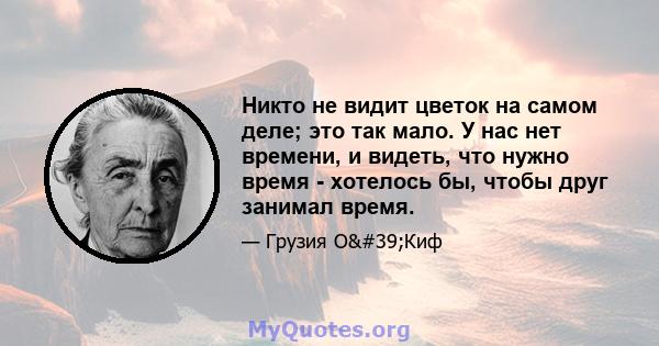 Никто не видит цветок на самом деле; это так мало. У нас нет времени, и видеть, что нужно время - хотелось бы, чтобы друг занимал время.