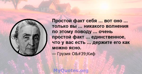 Простой факт себя ... вот оно ... только вы ... никакого волнения по этому поводу ... очень простой факт ... единственное, что у вас есть ... держите его как можно ясно.