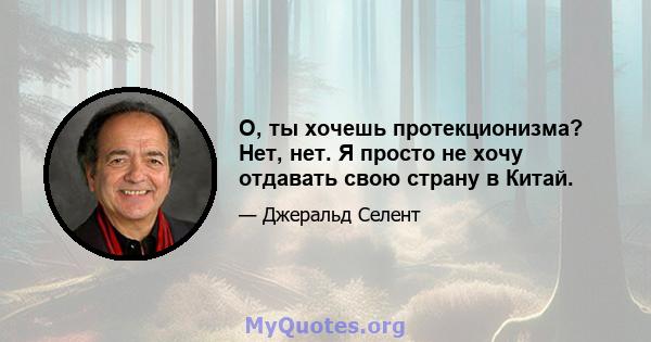 О, ты хочешь протекционизма? Нет, нет. Я просто не хочу отдавать свою страну в Китай.