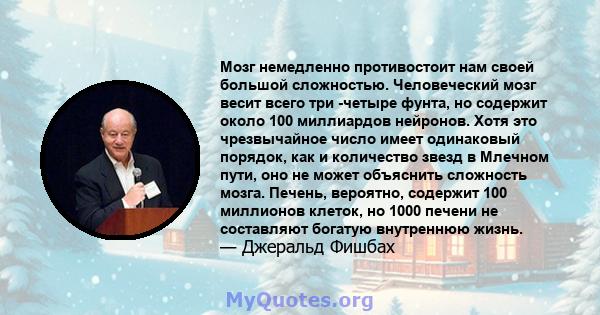 Мозг немедленно противостоит нам своей большой сложностью. Человеческий мозг весит всего три -четыре фунта, но содержит около 100 миллиардов нейронов. Хотя это чрезвычайное число имеет одинаковый порядок, как и