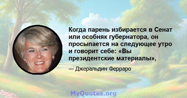 Когда парень избирается в Сенат или особняк губернатора, он просыпается на следующее утро и говорит себе: «Вы президентские материалы»,