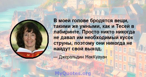 В моей голове бродятся вещи, такими же умными, как и Тесей в лабиринте. Просто никто никогда не давал им необходимый кусок струны, поэтому они никогда не найдут свой выход.