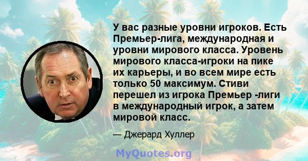 У вас разные уровни игроков. Есть Премьер-лига, международная и уровни мирового класса. Уровень мирового класса-игроки на пике их карьеры, и во всем мире есть только 50 максимум. Стиви перешел из игрока Премьер -лиги в