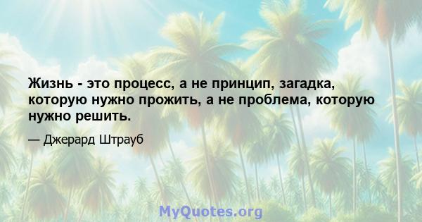 Жизнь - это процесс, а не принцип, загадка, которую нужно прожить, а не проблема, которую нужно решить.