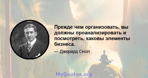 Прежде чем организовать, вы должны проанализировать и посмотреть, каковы элементы бизнеса.