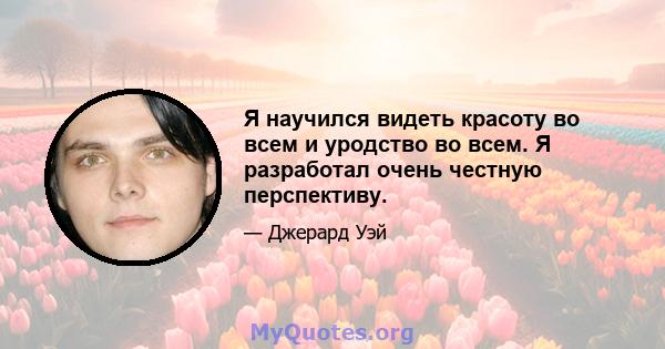 Я научился видеть красоту во всем и уродство во всем. Я разработал очень честную перспективу.