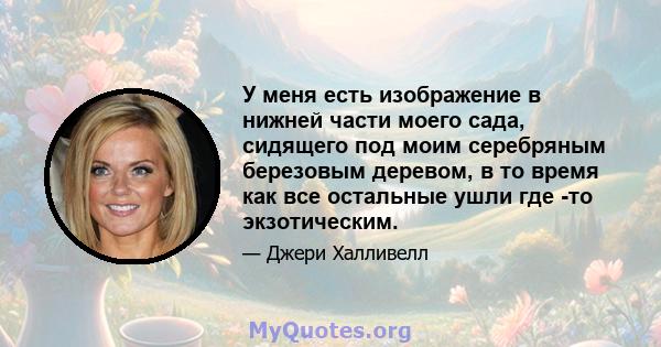 У меня есть изображение в нижней части моего сада, сидящего под моим серебряным березовым деревом, в то время как все остальные ушли где -то экзотическим.