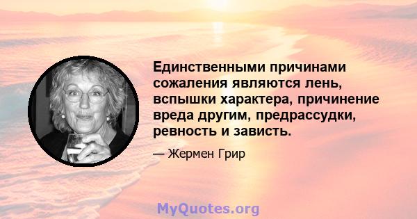 Единственными причинами сожаления являются лень, вспышки характера, причинение вреда другим, предрассудки, ревность и зависть.