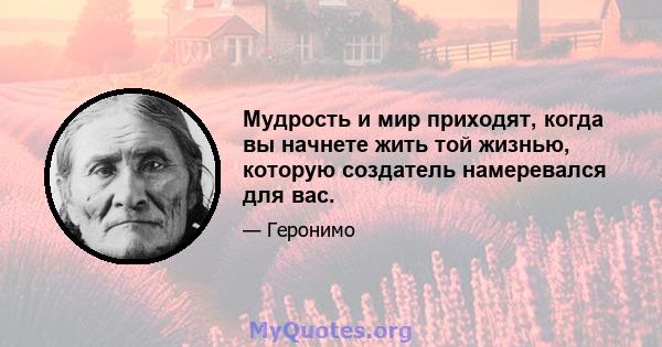 Мудрость и мир приходят, когда вы начнете жить той жизнью, которую создатель намеревался для вас.