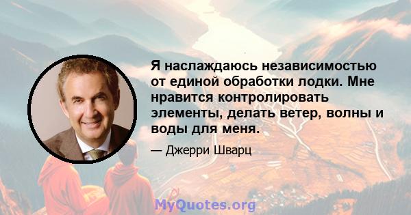 Я наслаждаюсь независимостью от единой обработки лодки. Мне нравится контролировать элементы, делать ветер, волны и воды для меня.