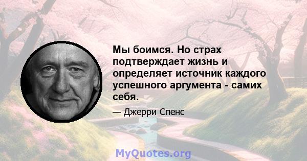 Мы боимся. Но страх подтверждает жизнь и определяет источник каждого успешного аргумента - самих себя.